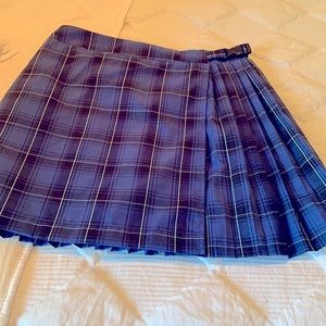 Wild Fable Blue Plaid Pleated Faux Wrap Front Mini Skirt